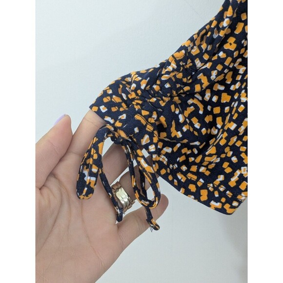 Hobbs Long Midi Samantha Dress Half Sleeve Full Pattern UK14 US M Orange Navy - Picture 7 of 13